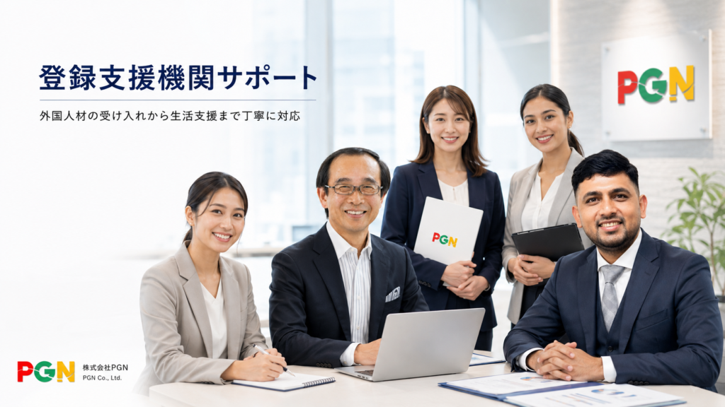 株式会社PGNのスタッフとアドバイザーが登録支援機関サポートについて相談している様子